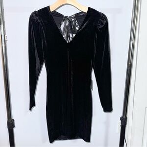 Express Black Velvet Open Back Silver Bow Mini Dress Size XS NWT!